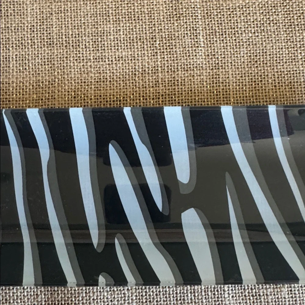 Black & White Zebra Print Glass Votive Candle Holders (3) and Tray
